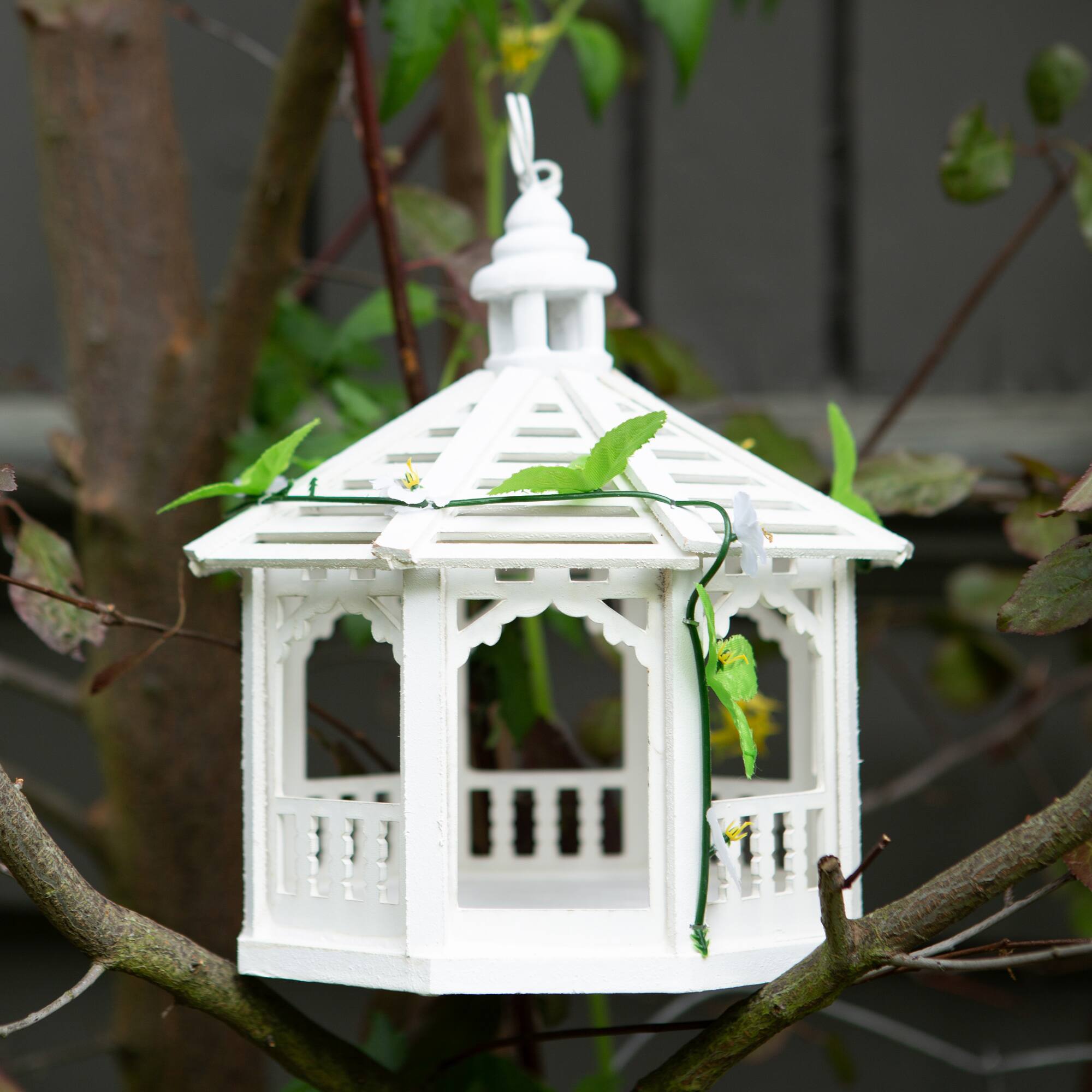 10.5" White Gazebo Bird Feeder